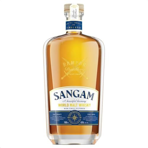 Rampur Sangam World Malt Whisky - 43% Alkoholgehalt - Whisky Einzelflasche 70cl | Premium Indischer Whisky | Sanfter Blended Whisky