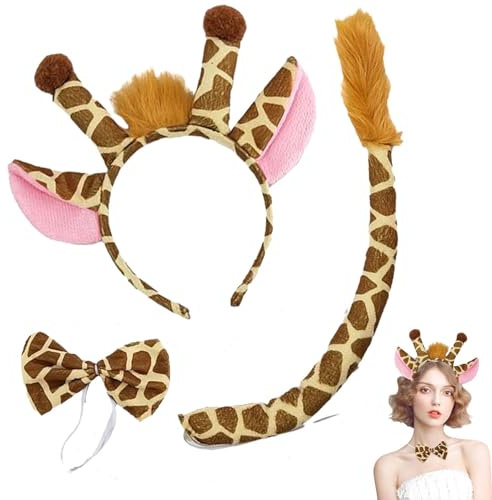 aqlbhz 3 Piece Giraffe Costume Set, Giraffe Ears Tail and Bow Tie, Kids Animal Costume, Halloween & Christmas Animal Cosplay, Yellow
