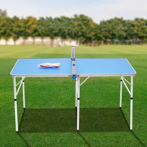 Mini Table de ping-Pong d'intérieur avec Les balles, Les Raquettes, Le Filet et Le kit de Montage,76 x 76 x 152 CM,Pliante avec Filet,6 Pieds de Table, Bleu