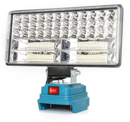 Mucek Lámpara con batería para Makita 18 V, 100 W, 8000 lm, luz de trabajo LED, batería de 8 pulgadas, foco de construcción con 2 cargas USB, 2 ajustes de brillo, foco LED portátil (no incluye batería