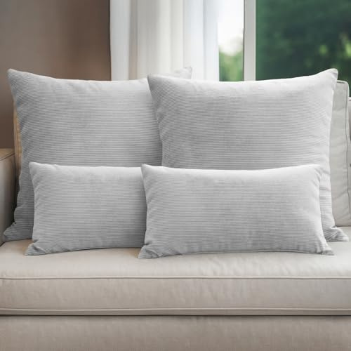 Selfitex 4er Set Cord Sofakissen 2X 30x50 + 2X 50x50, Couchkissen inkl. Füllkissen, samtiger Kissenbezug mit weicher Kissenfüllung, Flauschige Dekokissen für Wohn- & Schlafzimmer (Moncada)