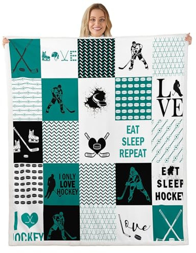 Erosebridal Ice Hockey Blanket Throw for Boys Girls Kids,Hockey Pucks Blankets Throws Sports Themed Room Decor,Ball Games Fleece Blanket Geometric Checkered Blanket 90x90