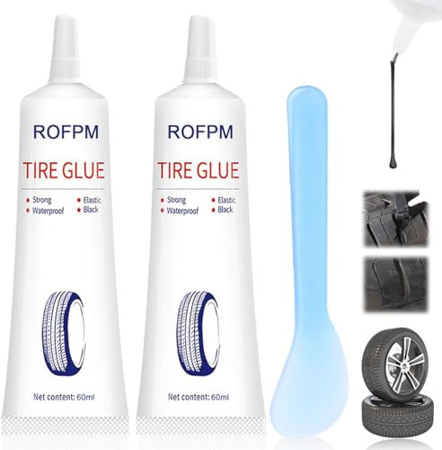 Tyre Sealant, Tire Repair Glue, Black Tyre Rubber Adhesive with Scraper, Quickly Repairs Tyre Cracks, Punctures and Peeling, Tyre Sealant Car, Bicycle/Motorcycle/Car Tyre Repair Kit - 120ml