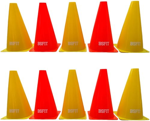 BSFIT Set de Entrenamiento de Agilidad para Fútbol, Conos, Champiñones, Vallas Regulables, Kit de Coordinación (10 Conos de 23cm)