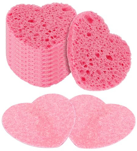 Sibba 20 Stück Herz-Gesichtsschwämme Komprimierte Schwämme Gesichtspeeling-Reinigungsschwamm Naturkosmetik-Spa-Schwämme für Gesichtsreinigung Massage Porenpeeling Maske Make-up