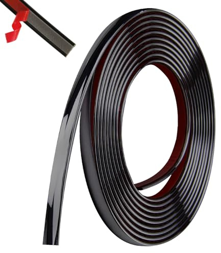 5m x 10mm Wall Edging Strip, Self Adhesive Peel and Stick Trim, Black | Decor Sticker Tape for Ceiling Walls Edges Mirror Furniture Borders Window Frames Backsplash Tiles, Metal-Like Decoration