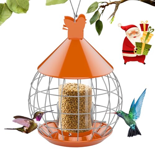 Bird Feeder for Outdoor, Squirrel Proof Bird Feeder for Outdoors Hanging, Weatherproof, Easy to Clean & Refill, Large Capacity Metal Seed Feeder for Finch, Blue Jay, Hummingbird, Orange