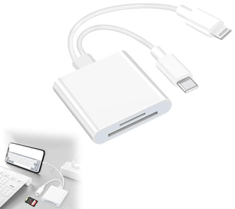SD Card Reader for iPhone,2 in 1 SD Card Adapter Camera Adapter to iPhone with SD & TF Card Slots for iPhone/iPad/Macbook/Samsung/Android phones/Camera