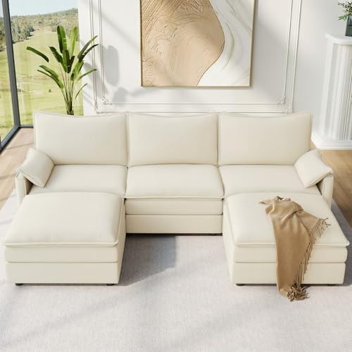 Vesgantti 108 U Shaped Sectional Couch, Comfy Cloud Modular Sectional Sofa with 2 Ottoman Deep Seat Chenille Modern Cloud Sofa, Modular Sofas for Living Room, Bedroom and Apartment, Beige