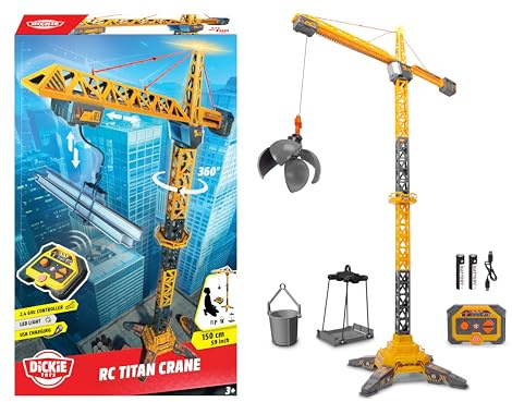DICKIE 203729025 Gru Titan Radio Control 150 cm, ruota di 360°, su e giù con luce e USB, include accessori, giocattolo da costruzione, dai 3 anni in su