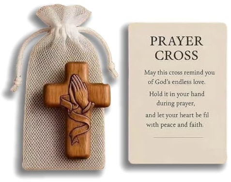 Prayer Cross Gift,Handmade Wooden Holding Cross - Christian Gifts for Women & Goddaughters,Baptism Gi/ft,Pocket Cros/s,Woode/n Prayer Cr/oss for Comfort & Faith,Woo/den Cro/ss for Christian Gifts
