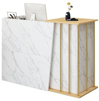 Comptoir De Réception Comptoir d'accueil avec À La Réception Tiroirs Et Armoires Verrouillables À La Réception, Bureau D'ordinateur en Bois pour La Maison, Le Bureau, Le Salon(Marble,140cm)