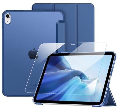 Fintie Fodral för iPad A16 11/10:e generationen 2025/2022, 11/10,9 tum | med skärmskydd, genomskinlig, matt baksida med trippelstöd, automatisk väckning/viloläge, Marinblå
