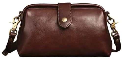 Syglawnd Läkarväska i läder, PU vintage kaffe doktorsväska handväska med spänne och justerbar rem, crossbody-/axel retro handväska för kvinnor