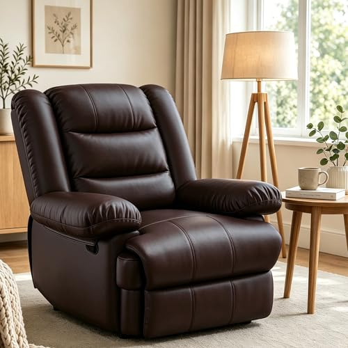 Hamlody Recliner Armchair Reclining Chair, Padded PU Leather Lounge Sofa with Manual Adjustable Legrest & Backrest for Living Room Bedroom Home Theater, Chocolate Brown
