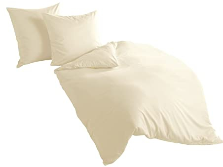 Bierbaum hochwertige Uni Fein Biber Bettwäsche 2 tlg. 155x220cm einfarbig Leinen 100% Baumwolle