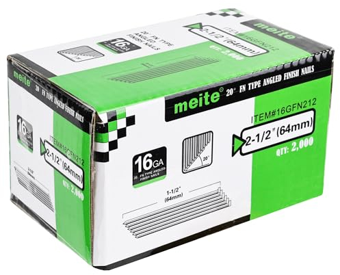 meite Gewinkelte Stauchkopfnägel, 16G / 64 mm, 20 Grad verzinkt – gewinkelte Nägel für Druckluftnagler, ideal für Fensterrahmen, Möbelbau und DIY-Projekte (2.000 Stück)