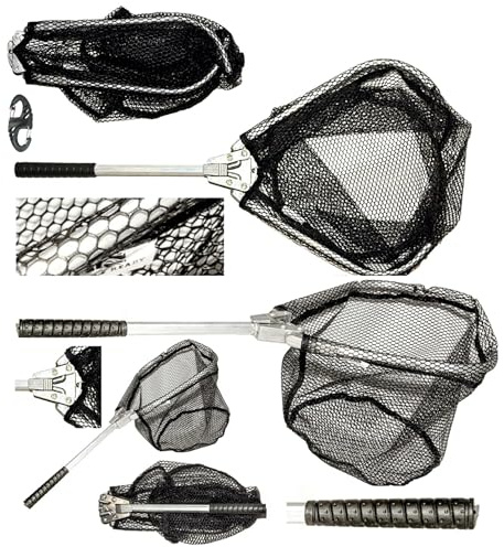 Travel Fishing Landing Net. Super Compact, Folding, Rugged Travel Fish Net. Extra Deep Coated, Low Smell Net + S Carry Hook. Freshwater and Saltwater Angling.