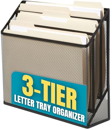 1InTheOffice 3 Tiers File Folder Organizer, Desk Sorter, Black Mesh