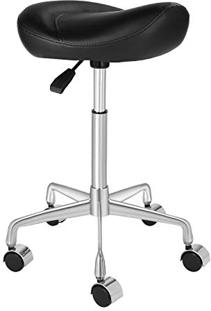 Kaleurrier Ergonomic Rolling Swivel Saddle Stool with Wheels,Hydraulic Pneumatic Lifting Height Adjustable Lightweight Chair for Clinic Hair Salon Massage Lab Kitchen Home Office (Black, Without Back)