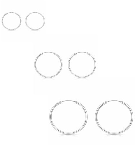 ENTREPLATA Pack de tres Pares de Aros de Plata 925 Unisex Criollas Hipoalergénicas Fabricadas en España Pendientes Plata Lisa (12+14+16 mm)