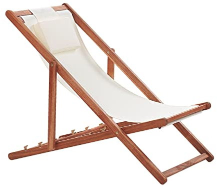 Transat de Plage Chaise Chilienne Pliante en Bois d'Acacia et Textile Beige avec Appui-tête Design Résistant et Léger Intemporel et Moderne Beliani