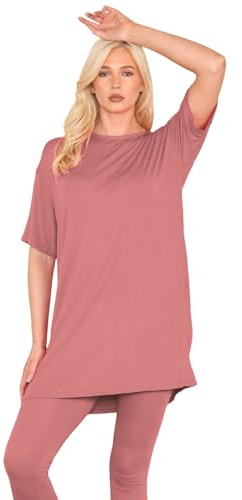 janisramone® Womens Short Sleeve Tunic T Shirts, Round Neck Oversized T Shirts for Women UK, Soft Comfortable Pj Dress, Perfect Summer Longline Ladies Tops Rust
