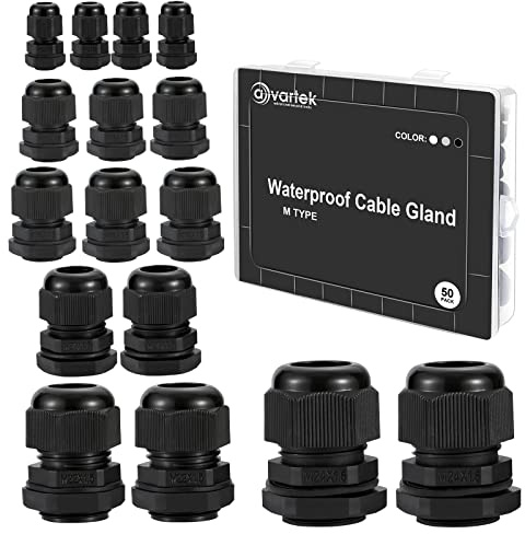 50-pack vattentäta kabelgenomföringar justerbara 3-16 mm kabelanslutningar M12 M16 M18 M20 M22 M24 kabelgenomföringar i plast med låsmutter och bricka – AVARTEK (svart)