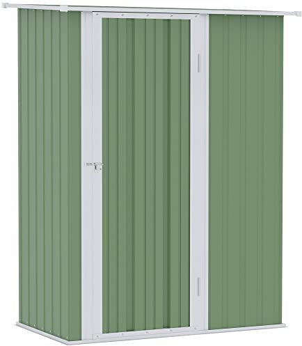 Outsunny Abri de Jardin 1 m² - abri à Outils - cabanon Porte verrouillable - dim. 142L x 84 x 189H cm - Acier galvanisé Vert Blanc