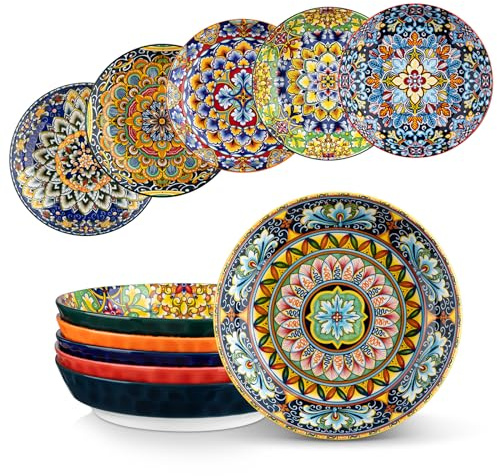vancasso 32 Oz Pasta Bowls Sets of 6, Ceramic Large Colorful Salad Serving Bowls for Kitchen, Dishwasher & Microwave Safe, Soup Pasta Plates