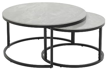 Hela Tische, 2er Set Couchtisch Louis, Rund, Sofatisch, Wohnzimmertisch, Echtstein in Marmoroptik Glanz, Marmor grau, Ø 80+Ø 60cm