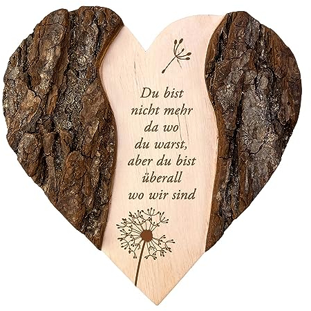 Casa Vivente Corazón de madera con grabado para tristeza, placa conmemorativa para difuntos, recuerdo decorativo, corazón para tumba, regalo de condolencia, recuerdo de corazón de madera