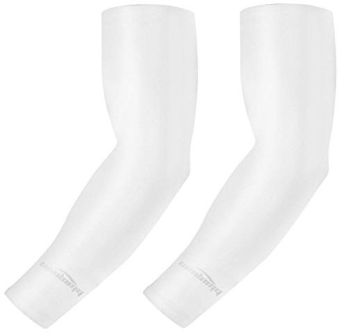 COOLOMG Manchettes de Bras Anti-UV Protection Manche de Bras Pour hommes femmes enfants pour volleyball baseball cyclisme et la course à pied blanc S