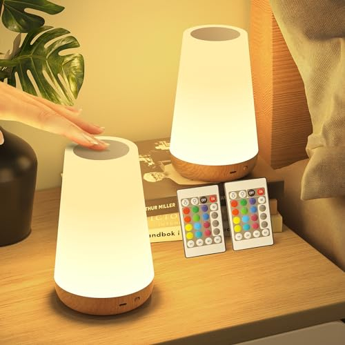 Bonsery Set di 2 lampade da comodino LED Touch dimmerabile USB ricaricabile con telecomando, luce notturna per bambini con 13 colori, 3 modalità, lampada da tavolo senza fili con timer per camera da