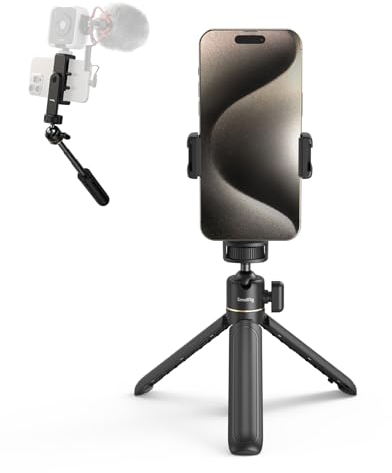 SMALLRIG VK-20 Trípode de Viaje Plegable para Teléfono y Cámara, Equipo de Grabación de Vídeo, con Soporte para Teléfono, Stick Ligero para iPhone, Samsung, etc. - 4364