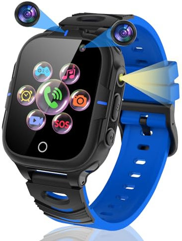 clleylise Kids Smart Watch, Smart Watch for Kids with Sim Card, Phone Calls SOS Games Music MP3 Player HD Selfie Camera Flashlight Gift for 4-16 Years Old