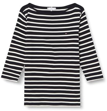 Tommy Hilfiger Damen Langarmshirt New Cody Slim U-Boot-Ausschnitt, Mehrfarbig (Nos Breton Desert Sky/Ecru), XXL
