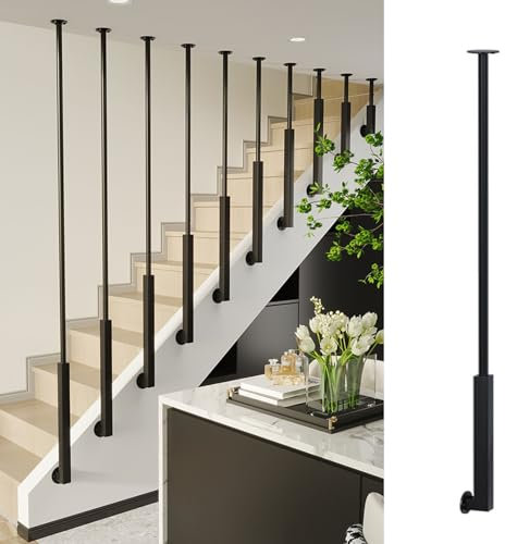 Ringhiera Per Scale Balaustre per scale personalizzabili in ferro nero per interni, Moderno ponte balaustre per case decorativo, Oro/bianco Colonna a balaustro per mansarda/corridoio(Black,1.4m/55.1in