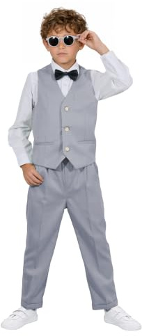 LOLANTA Traje de Novio de 4 Piezas, Conjunto de Chaleco, Cumpleaños Infantil, Fiesta de Boda, Gris, 12-13 años, 170