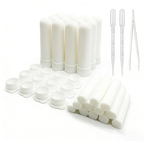 ZIOJOVK 12 Sets Essential Oil Aromatherapy Tubes Inhaler Sticks Blank Nasal Inhalers(12 Complete Sticks) + 2 Polyethylene Pipette Droppers+1Plastic Tweezers
