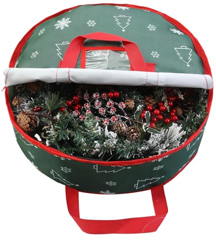 YiYa Almacenamiento de Adornos Navideños Bolsa de Almacenamiento para Guirnaldas Impermeable Bolsa para Corona de Navidad para Decoraciones navideñas (Verde)