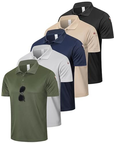 HUAKANG 5 Pack Men's Polo Shirt Short Sleeve Golf Polo Shirts Moisture Wicking Breathable Gym Sport Top for Golf Tennis Work (P533-BNG Khaki LightGrey-XL)