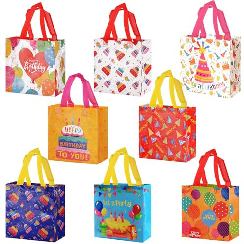 BOENFU Geschenktüten Kindergeburtstag, 20 Stück Klein Geburtstagstüten Kinder mit Henkel, Wiederverwendbar Mitgebsel Tüten Partytüten, Bunt Non-Woven Geschenktaschen Gift Bag für Geburtstag Party
