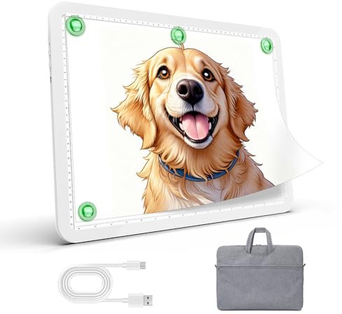 9000 Lux Superhell Wiederaufladbare A4 Leuchttisch mit Tasche,Ultra Leuchtplatte mit 4000mAh Batterie für Diamantmalerei, Magnet Lichttafel, LED Licht Pad für Skizzieren,Zeichnen,Tattoo(Weiß)