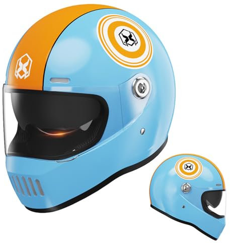PAESCOY Motorradhelm Damen Herren Full Face Helm Retro Klapphelm DOT/ECE-Zertifizierter Mit Anti-Fog Sonnenblende Helm Motorrad Downhill Helm Mopedhelm Schutzhelm Für Cruiser Chopper,Orange-55~62CM