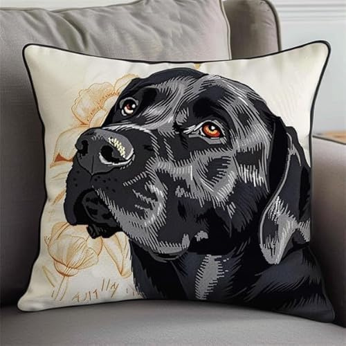 Rqwybcaxn Kit Fai Da Te Con Chiusura A Gancio, Labrador Nero Federa Per Cuscino Da Divano, Kit Per Lavori Artigianali, Ricamo, Tappeto, Cucito, Federa Per Cuscino 43,2 X 43,2 Cm