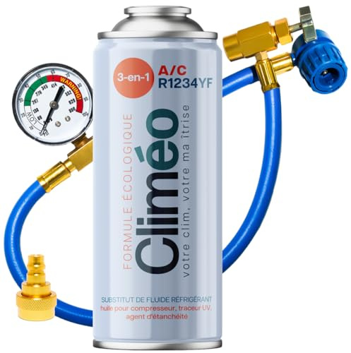 CLIMÉO Juego de repuesto para refrigerante 3 en 1 R1234yf – Aire acondicionado – Equivalente a 625 g de refrigerante con aceite lubricante y protección contra la corrosión – Para automóviles a partir