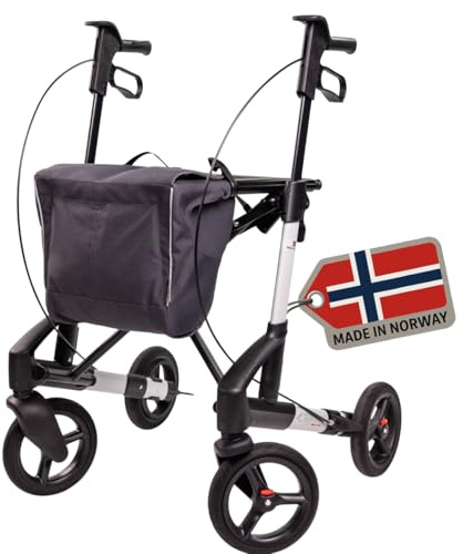 TOPRO Troja 5G Black Series Rollator (Modell 2025) | Faltbarer Premium Rollator mit integrieter Ankipphilfe | Geeignet für Indoor und Outdoor | 7 Jahre Garantie (Polarsilber, S)