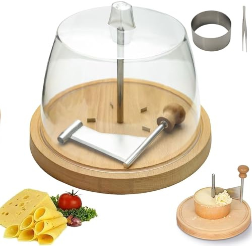Ruota Arriccia Formaggio con Coperchio, Affettaformaggio in Legno di Quercia per Girolle, Affettatore a Fiore per Formaggi Duri, Cioccolato e Burro, Strumento Decorativo per Taglieri di Salumi
