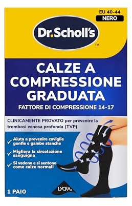Dr. Scholl’s Flight Socks Calze a compressione graduata clinicamente testate per viaggi in aereo – Aiutano a prevenire il gonfiore alle caviglie e la trombosi venosa profonda (TVP) 40-44